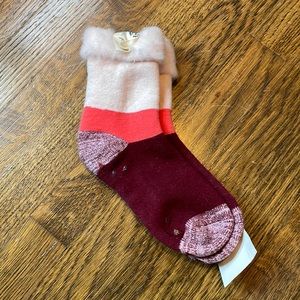 NWT Free People Pink and Burgundy Colorblock High Socks with Pink Fluffy Tops